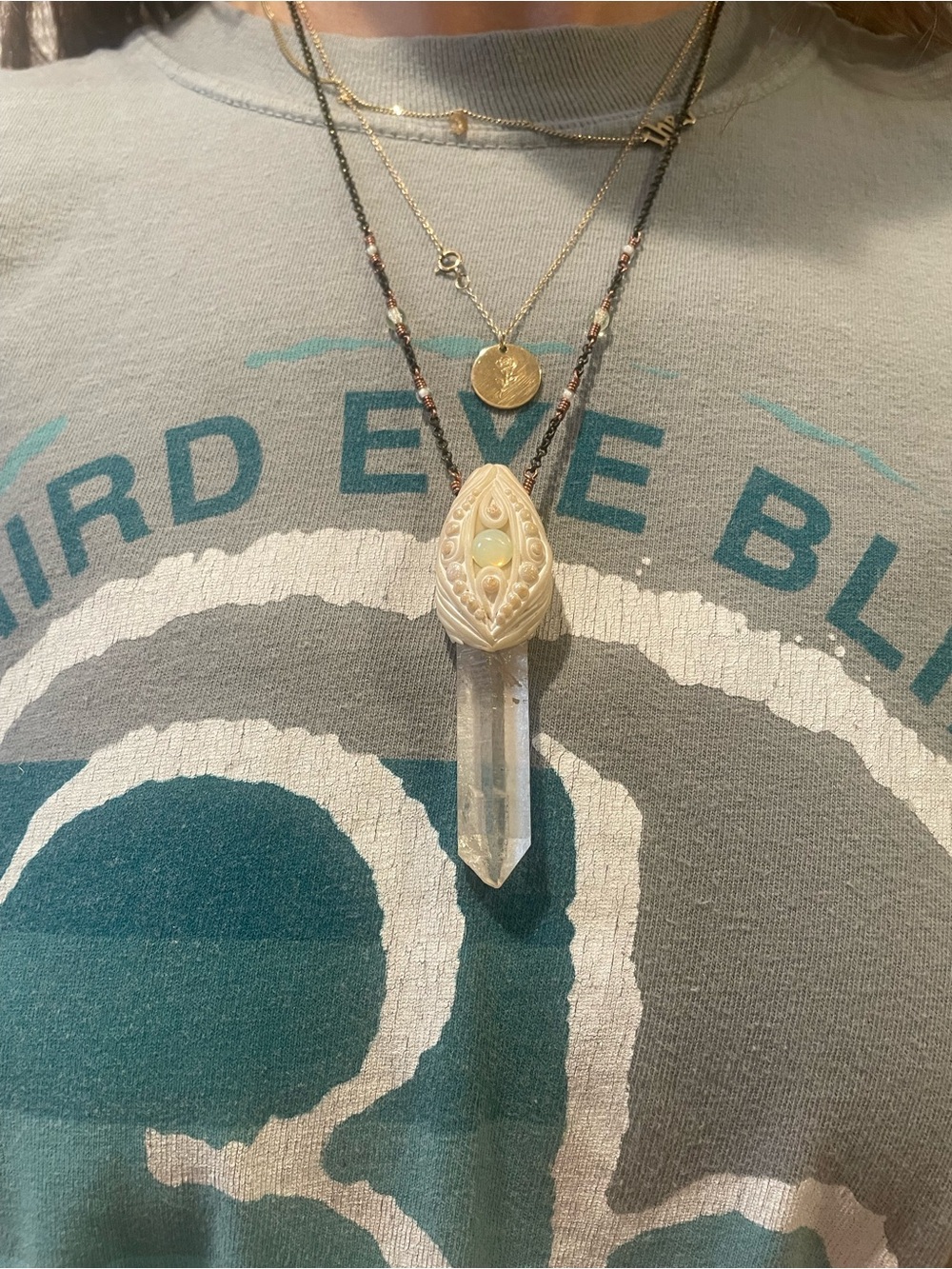 OOAK glow in the dark crystal point necklace
